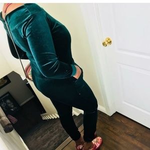 Velour off the shoulder jumpsuit